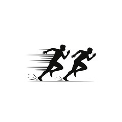 Fototapeta premium Two runners in silhouette sprinting with motion lines on a white background illustration image