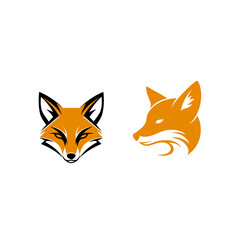 Obraz premium Two stylized fox heads one facing forward and one in profile on a white background design element