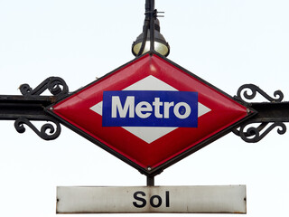 signpost at the Sol metro entrance in Madrid