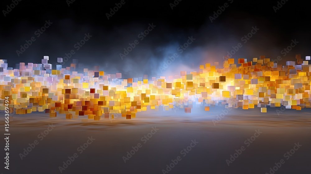 Poster abstract colorful background with glowing squares and gentle mist
