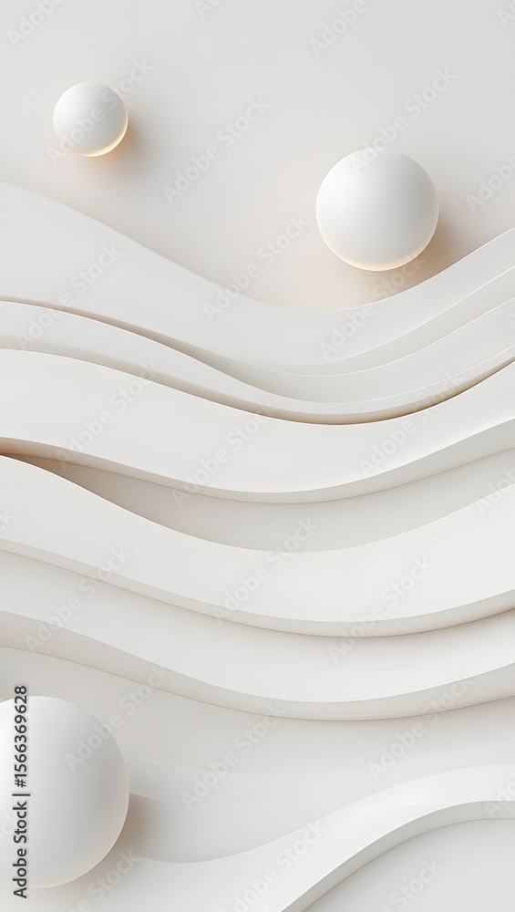 Poster abstract white background with spheres and wavy lines for modern design concept