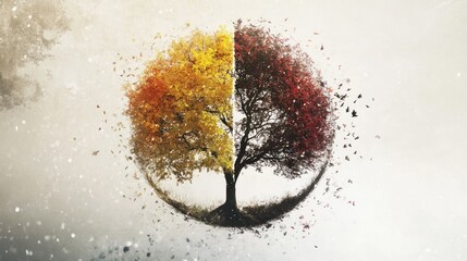 Autumnal tree in a circle