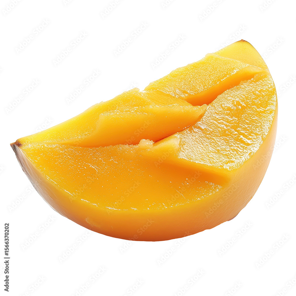 Poster fresh mango slice displaying vibrant yellow hue isolated on a transparent background with natural te