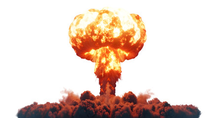 Atomic Bomb Explosion with Mushroom Cloud - Nuclear Blast Fireball, Isolated on Transparent Background PNG