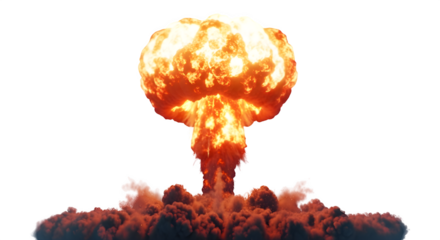 Atomic Bomb Explosion with Mushroom Cloud - Nuclear Blast Fireball, Isolated on Transparent Background PNG
