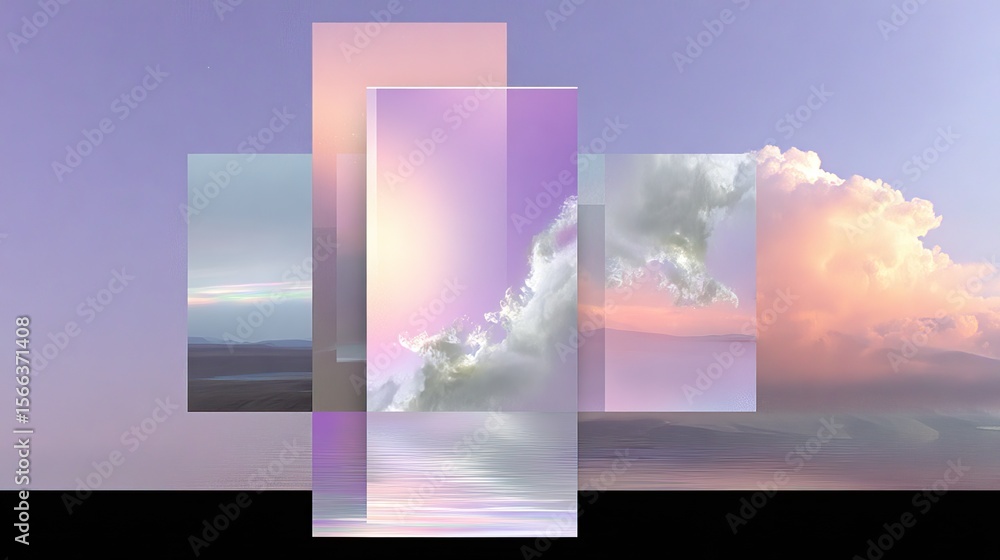 Poster abstract dreamy clouds and landscape with soft color layers