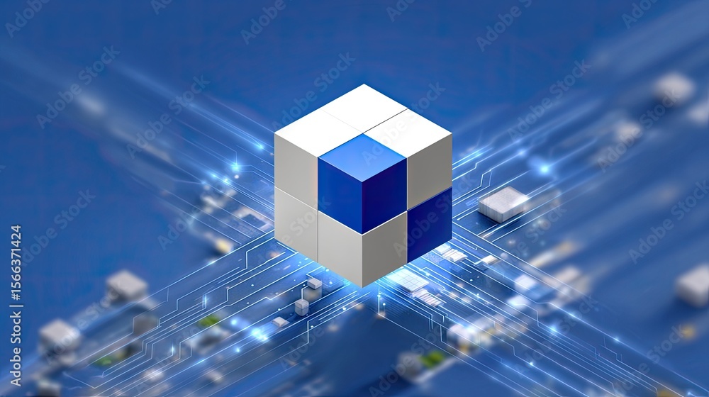 Poster modern 3d cube with digital technology background for innovation concept