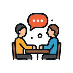 Two men engaged in conversation across a table, sharing ideas and thoughts.