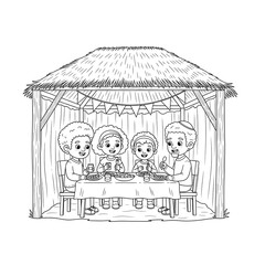 Elegant black and white line art illustration of a blooming orchid flower branch with buds perfect for coloring pages and design elements isolated on transparent background