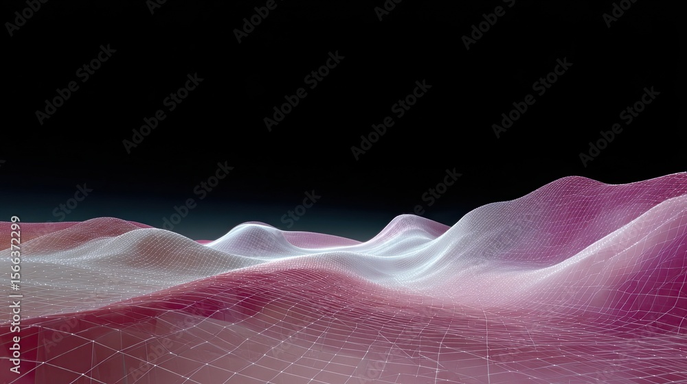 Poster abstract waveform landscape with grid structure and dark background