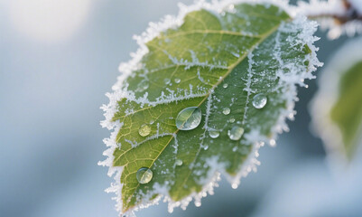 a green leaf delicately coated in a thin layer of ice