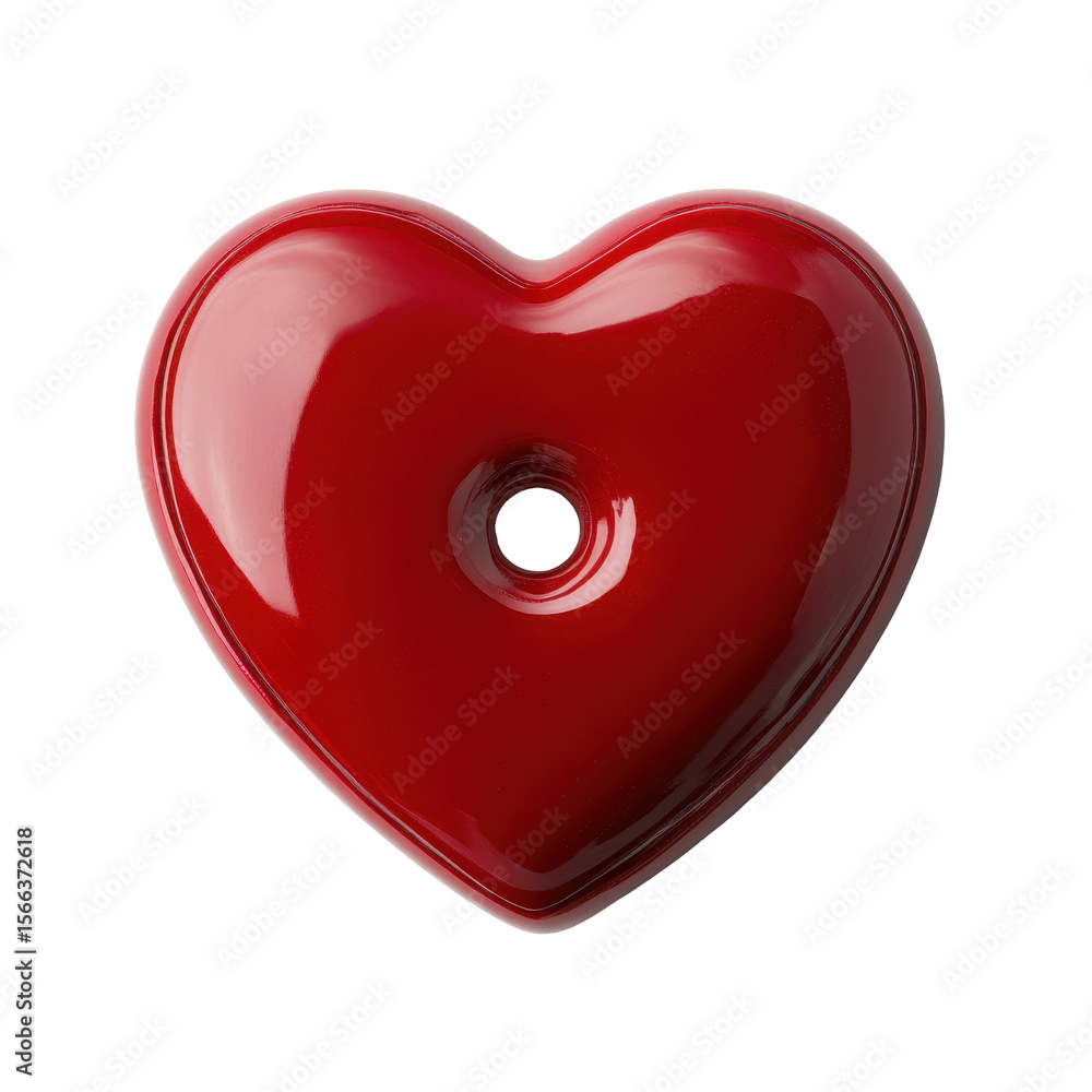 Poster heart button isolated on white background showcasing its glossy red finish and classic design aesthe