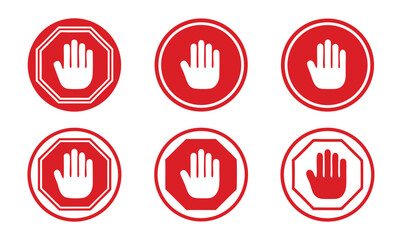 Bold Red Vector Silhouette Icon Set for Stop Hand Signals