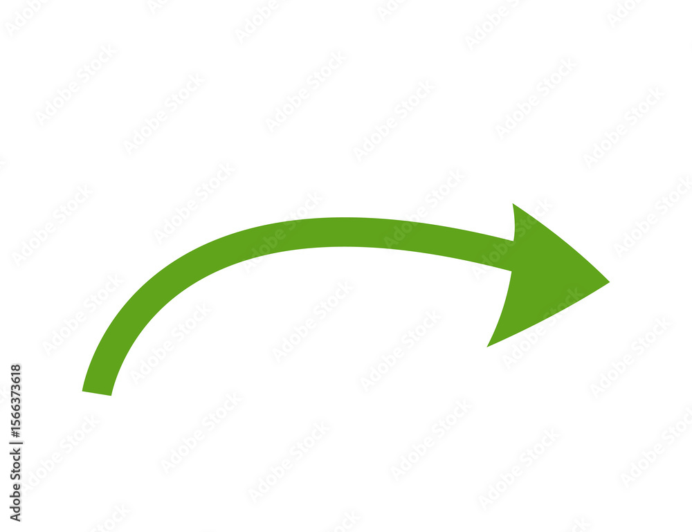 Poster a simple curved green arrow pointing to the right isolated on transparent background