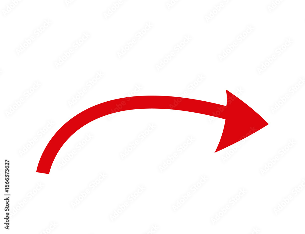 Poster a single red curved arrow pointing to the right isolated on transparent background