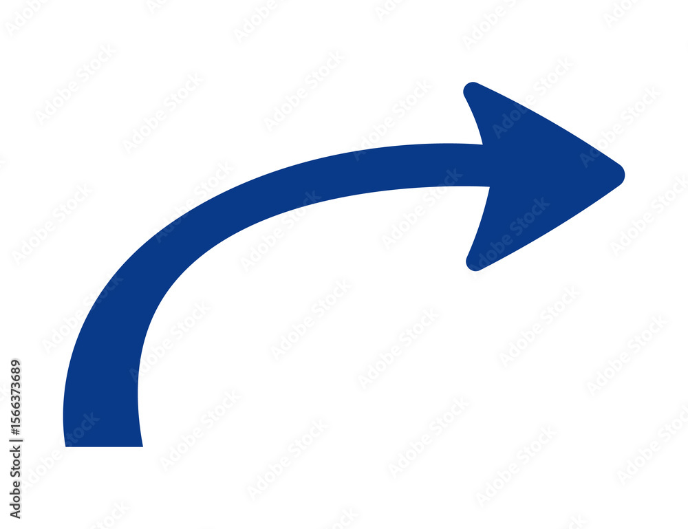 Poster a bold dark blue curved arrow pointing to the right isolated on transparent background