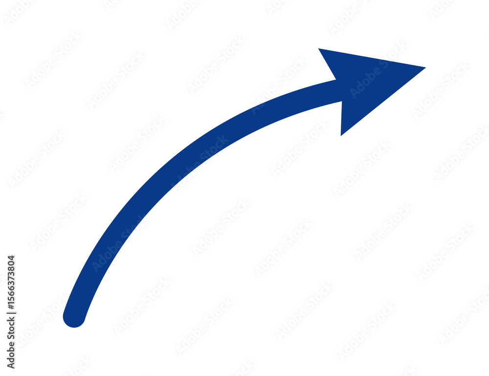 Poster a single blue arrow curves upwards and to the right indicating progress and success isolated on tran