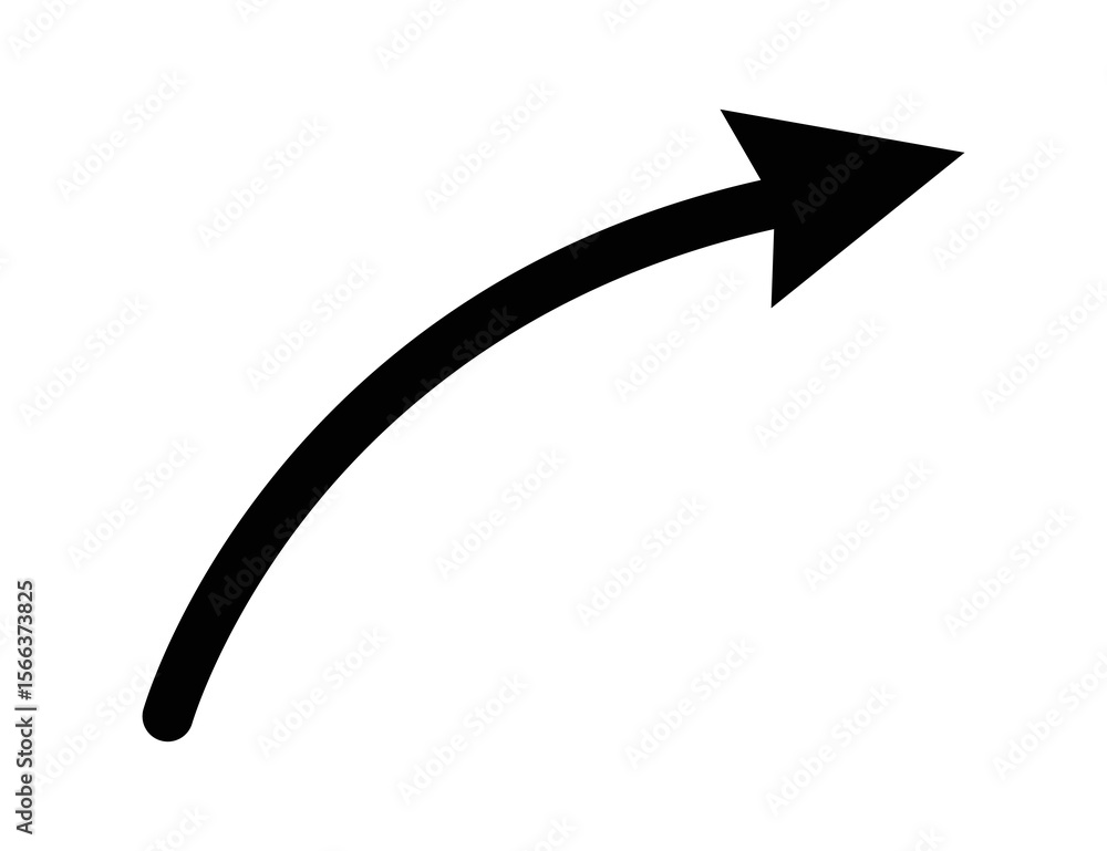 Poster curved arrow pointing upwards and to the right indicating progress growth or direction isolated on t