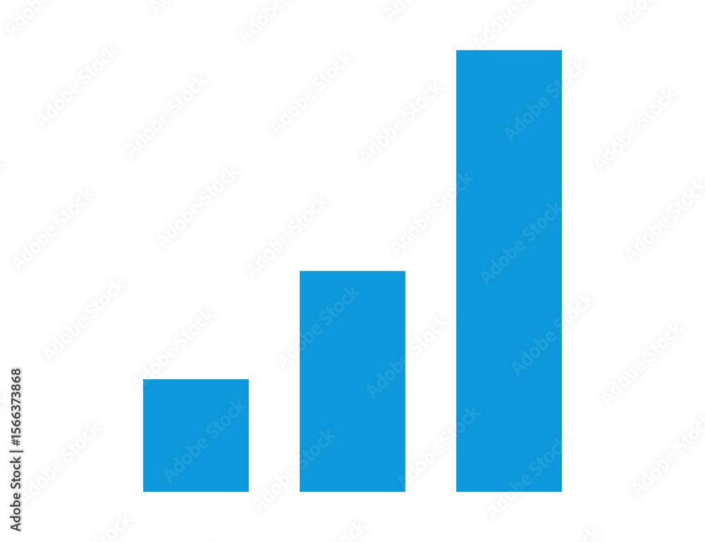 Poster three blue vertical bars of increasing height represent growth and progress on a transparent backgro