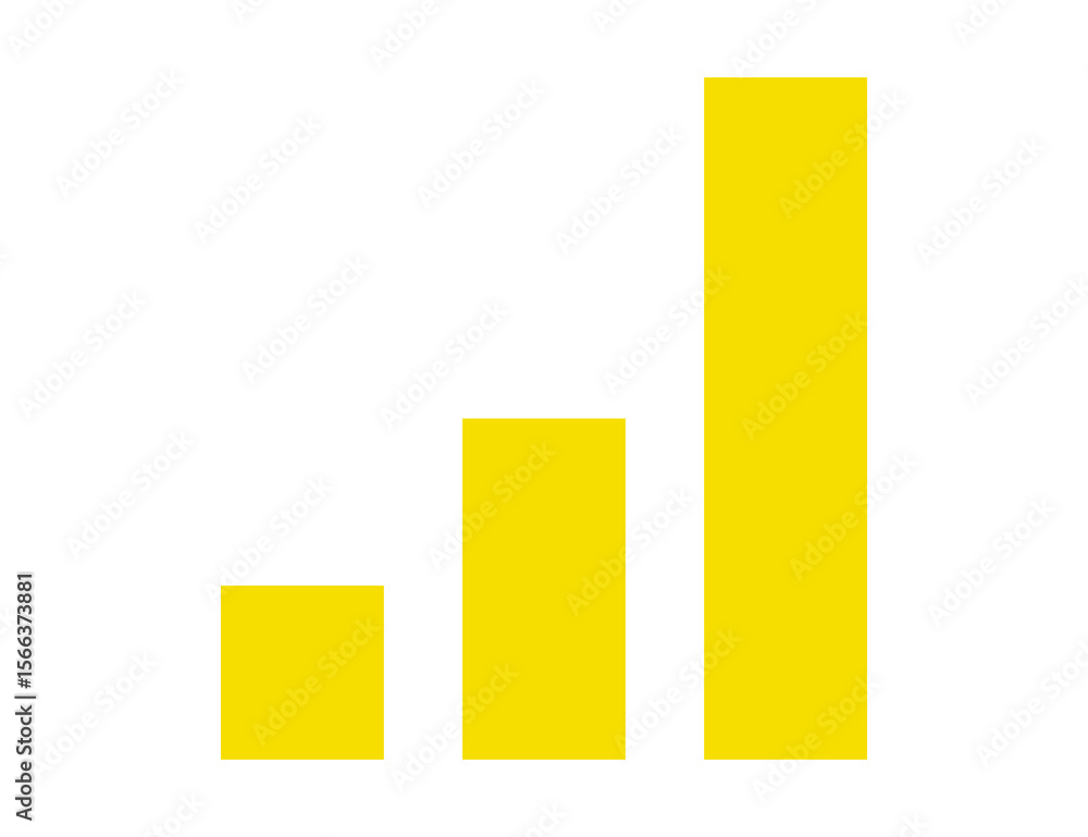 Poster three yellow bars of increasing height representing growth and progress isolated on transparent back