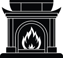 Elegant black and white fireplace icon design