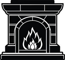 Cozy fireplace burning bright winter home decor