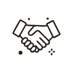 Line drawing of a handshake symbolizing agreement, partnership, or collaboration, with decorative dots.
