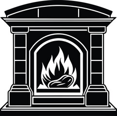 Classic fireplace design black and white illustration
