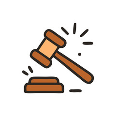 Cartoon illustration of a wooden gavel striking a sound block.