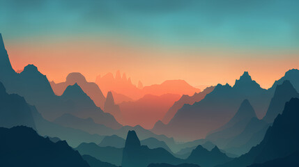 Fototapeta premium Illustration of sunrise in the mountains