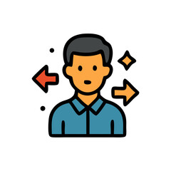 Person facing opposing directional arrows, symbolizing decision-making or conflicting choices.
