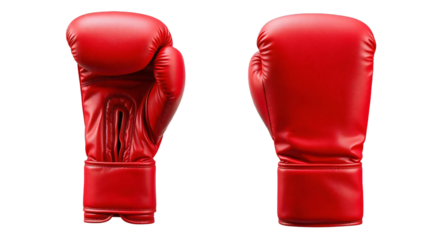 Red boxing gloves in front and back view, mockup isolated on transparent background