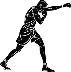 Fototapeta premium male boxer throwing punch black silhouette