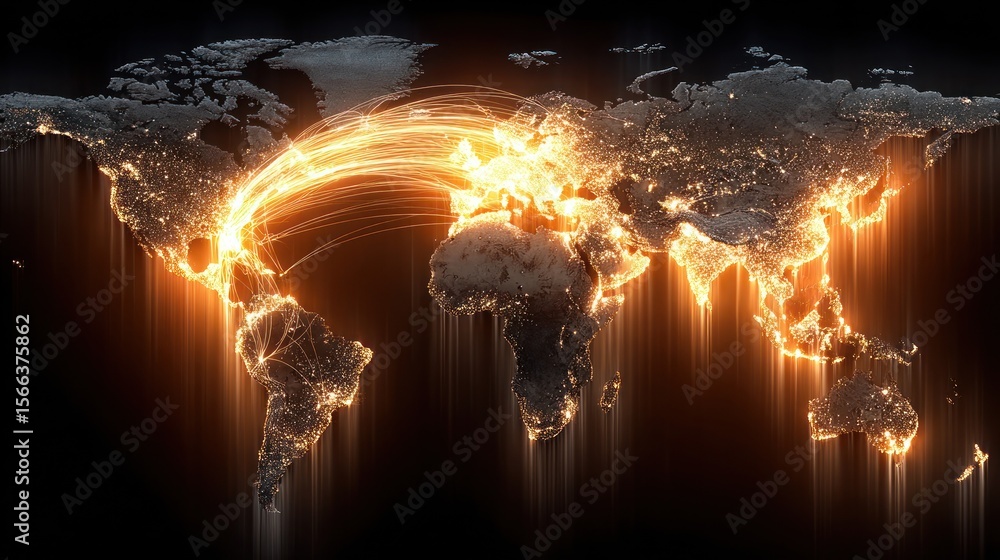 Poster global network connections illuminated world map showing digital communication