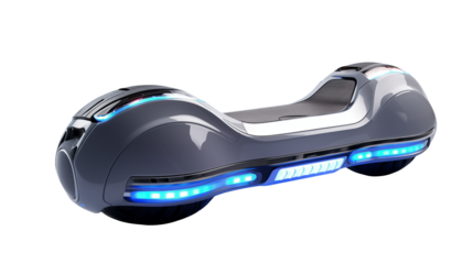 Sleek futuristic hoverboard design features vibrant blue lighting and a minimalist aesthetic  isolated on transparent background