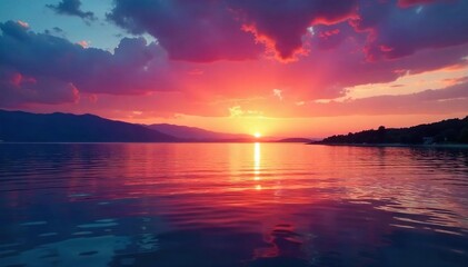 Serene Sunset Lagoon in Europa Calm Waters Reflecting Vibrant Sky Colors, Idyllic Travel Landscape