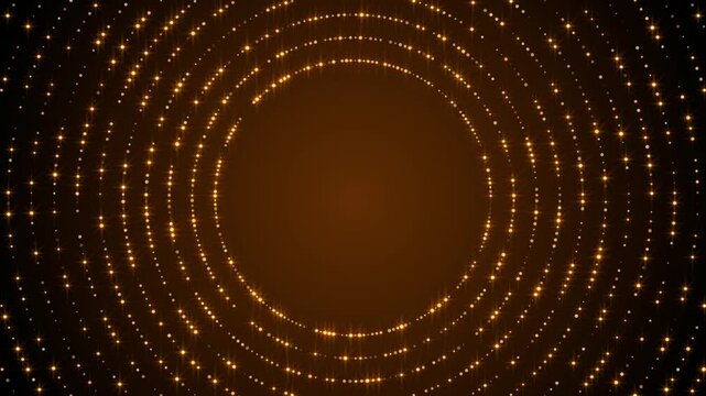 abstract gold circle strings frame with golden glitter shiny stars and bokeh lights animation ,dark luxury holiday christmas and new year social media motion background	