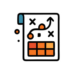 A sheet of paper with a strategic plan drawn on it, including an arrow, symbols, and a grid.