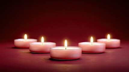 Softly Glowing Pink Tea Lights on a Rich Maroon Background