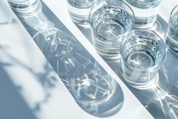 Pixel Perfect Picture of Glasses of Water with Shadow on White Backdrop