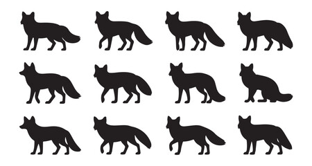 Silhouette Foxes in Varying Poses A Striking Animal Collection With Diverse Depictions