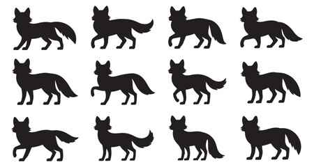 Silhouette Foxes in Varied Poses Graphic Resource Wildlife Inspired Animal Vector Illustration