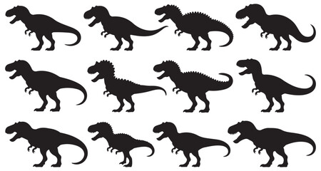 Obraz premium Silhouette Tyrannosaurus Rex Pattern Design A Prehistoric Collection of Dinosaur Outlines and Shapes for Creative Projects and Educational Use