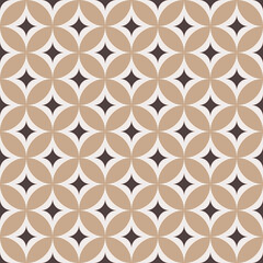 Seamless vector pattern inspired by traditional Indonesian Batik Kawung motif. Cultural ethnic design with geometric floral shapes, suitable for fabric, wallpaper, or decorative backgrounds.