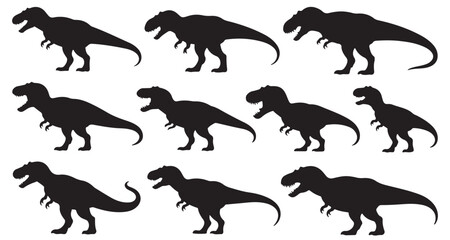 Silhouette Tyrannosaurus Rex Dinosaurs Roaming in a Prehistoric Landscape Black and White Illustration of Powerful Extinct Animals