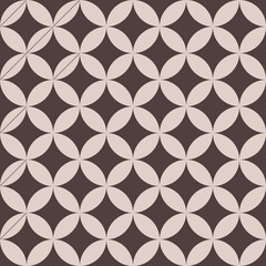 Seamless vector pattern inspired by traditional Indonesian Batik Kawung motif. Cultural ethnic design with geometric floral shapes, suitable for fabric, wallpaper, or decorative backgrounds.
