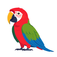 Illustration of a vibrant red, green, and blue macaw parrot in profile view, isolated on white background. Perfect for wildlife, tropical themes, or exotic bird-related designs.