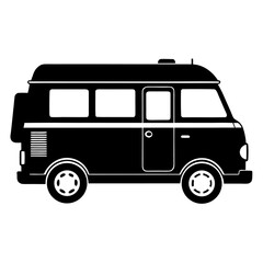 Silhouette of a camper van on white background