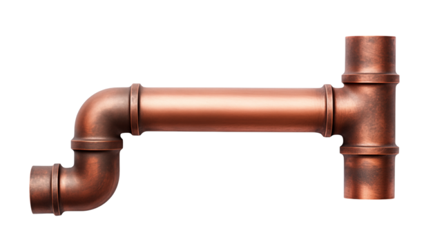 Copper pipes on black show industrial design and plumbing elements for projects  isolated on transparent background