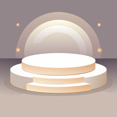 Empty modern stage podium with circular backdrop and soft lighting for product display